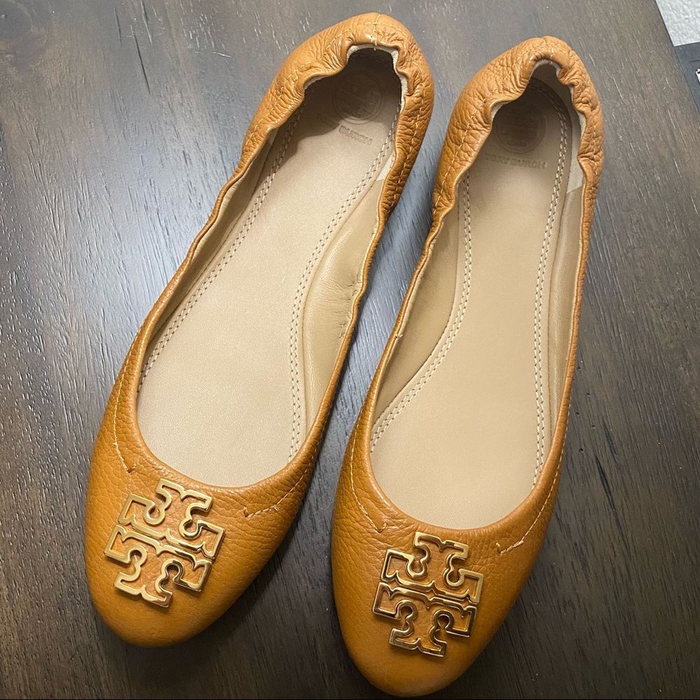 TORY BURCH MELINDA BALLET TUMBLED LEATHER FLATS